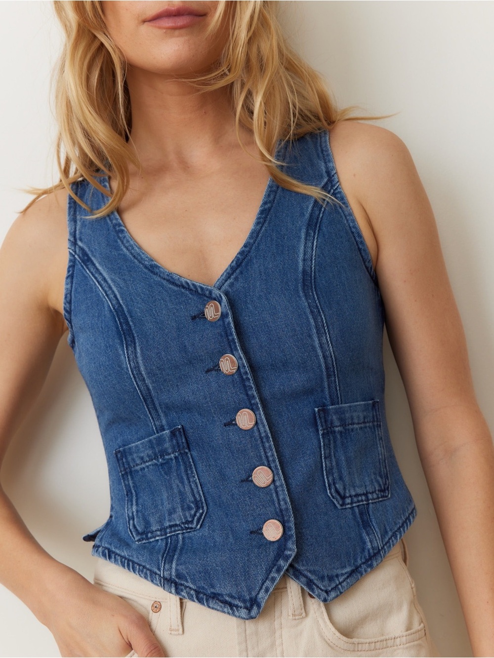 NWOT Marine Layer Daisy Denim Vest M - Picture 2 of 6